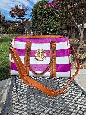 Mia K Farrow (MKF) Vegan Leather Purple, White & Tan Bag